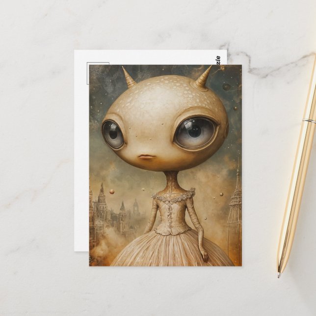 Adorable Alien Fantasy Postcard (Front/Back In Situ)