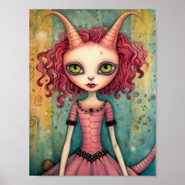 Adorable Alien Lady Mixed Media Collage Poster (Front)