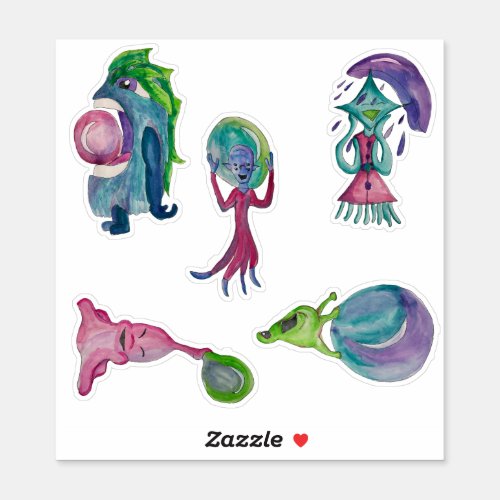 Adorable aliens with bubbles  sticker