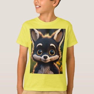 Adorable All-Black Baby Coyote with Big Eyes  T-Shirt