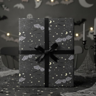 Adorable Almost Black Spooky Cute Bats Halloween Wrapping Paper