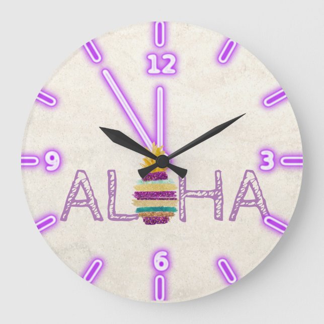 Adorable Aloha Hawaiian Glitter Pineapple Large Clock (Front)