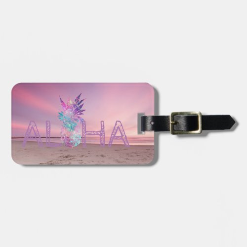 Adorable Aloha Hawaiian PineappleBeach Sunset Luggage Tag