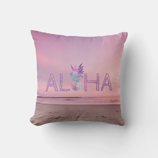 Adorable Aloha Hawaiian Pineapple,Beach Sunset Throw Pillow (Front)