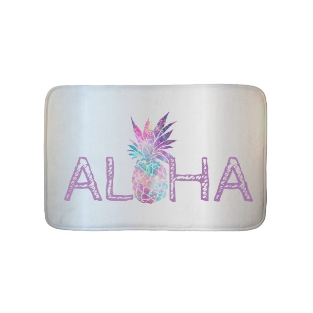 Adorable Aloha Hawaiian Pineapple, Silver Bath Mat (Front)