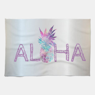 Adorable Aloha Hawaiian Pineapple, Silver Kitchen Towel