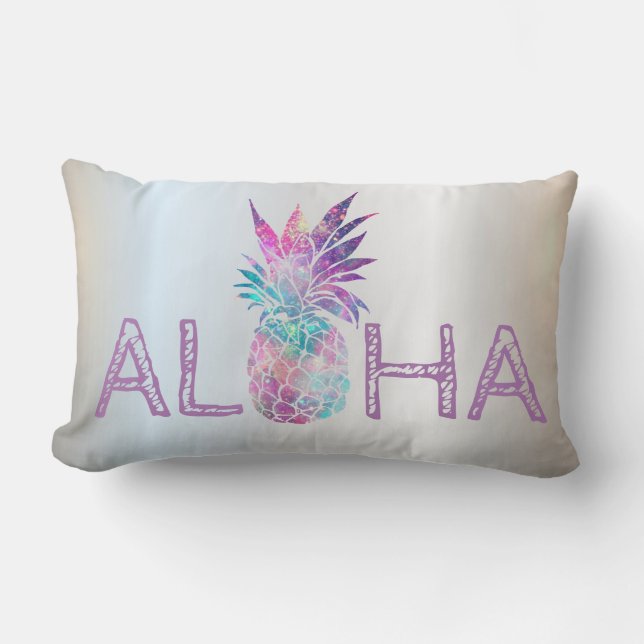 Adorable Aloha Hawaiian Pineapple, Silver Lumbar Pillow (Front)