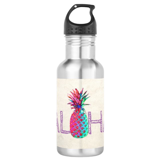 Adorable Aloha Hawaiian Pineapple Water Bottle (Front)