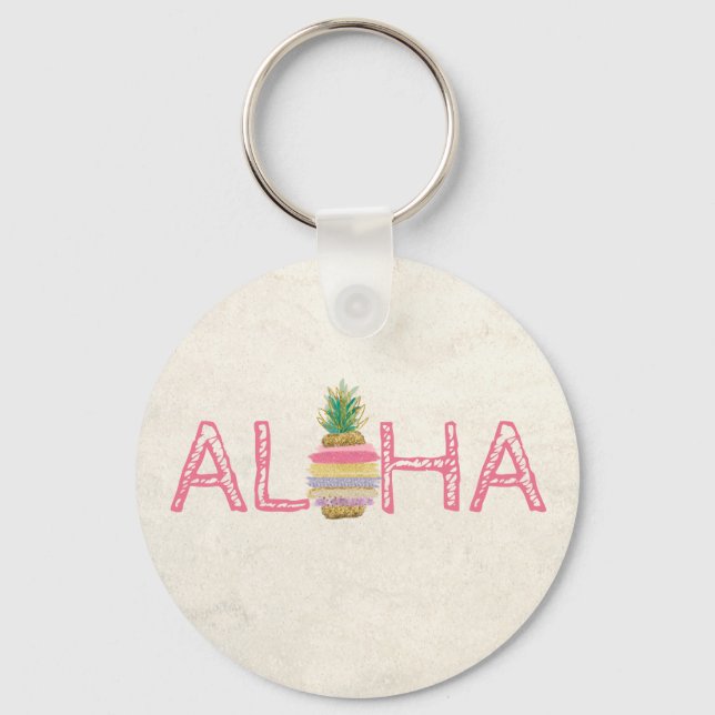 Adorable Aloha Hawaiian Striped Pineapple   Keychain (Front)