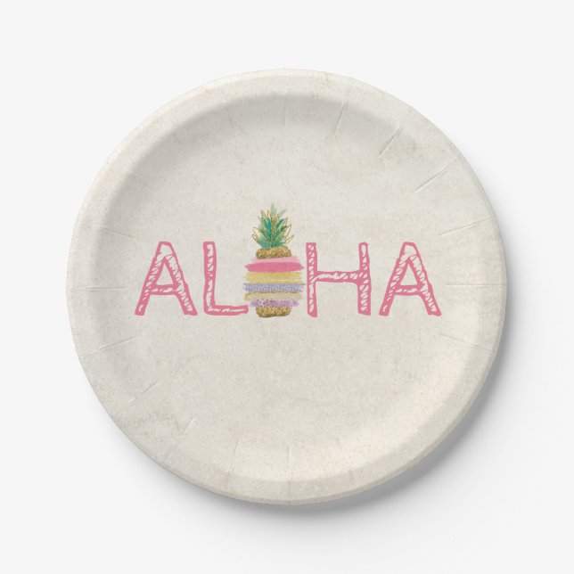 Adorable Aloha Hawaiian Striped Pineapple  Paper Plates (Front)