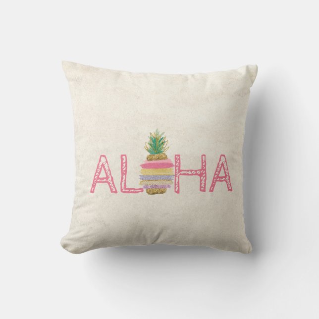 Adorable Aloha Hawaiian Striped Pineapple  Throw Pillow (Front)
