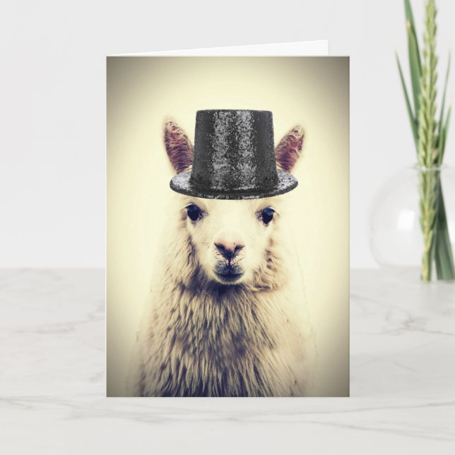 Adorable Alpaca in a Tophat, Birthday Card (Front)