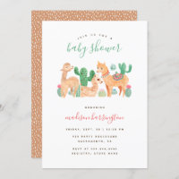 Adorable Alpaca Llama Cactus Boho Baby Shower Invitation