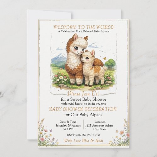 Adorable Alpaca Mother and Baby Invitation