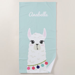Adorable Alpaca Personalized Kids Beach Towel