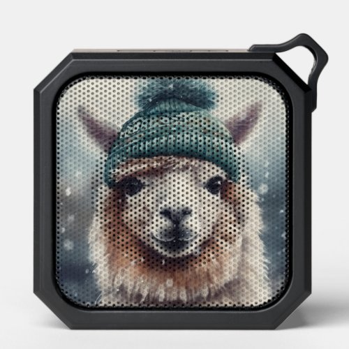 Adorable alpaca wearing blue beanie  bluetooth speaker