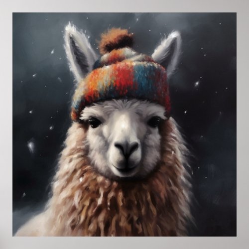 Adorable alpaca wearing cute winter hat  poster