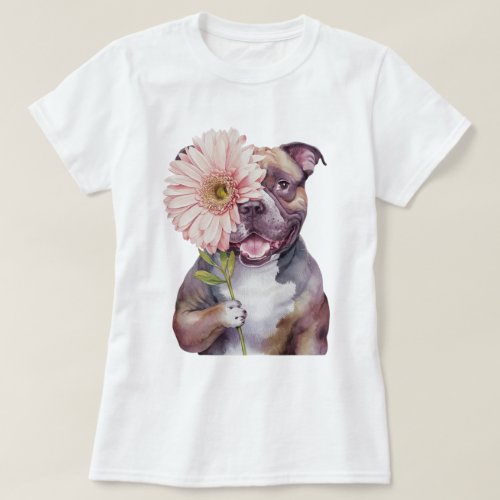 Adorable American Bully Watercolor Illustration  T_Shirt