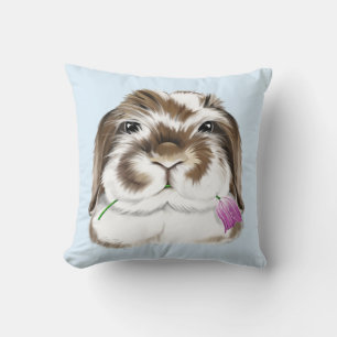 Adorable American Fuzzy Lop Rabbit with pink Tulip Throw Pillow