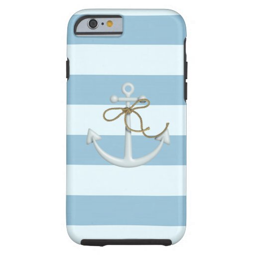 Adorable Anchor on Light Blue and White Stripes Tough iPhone 6 Case