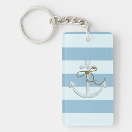 Adorable Anchor on Light Blue and White Stripes Keychain