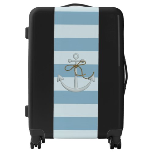 Adorable Anchor on Light Blue and White Stripes Luggage