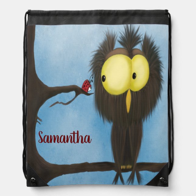 Adorable And Colorful Owl Oliver Drawstring Bag (Front)