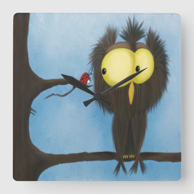 Adorable And Colorful Owl Oliver Square Wall Clock (Front)