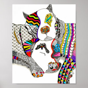 Adorable and Colorful Pit Bull Poster - 8" x 10"