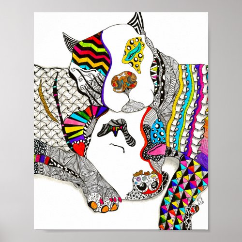 Adorable and Colorful Pit Bull Poster _ 8 x 10