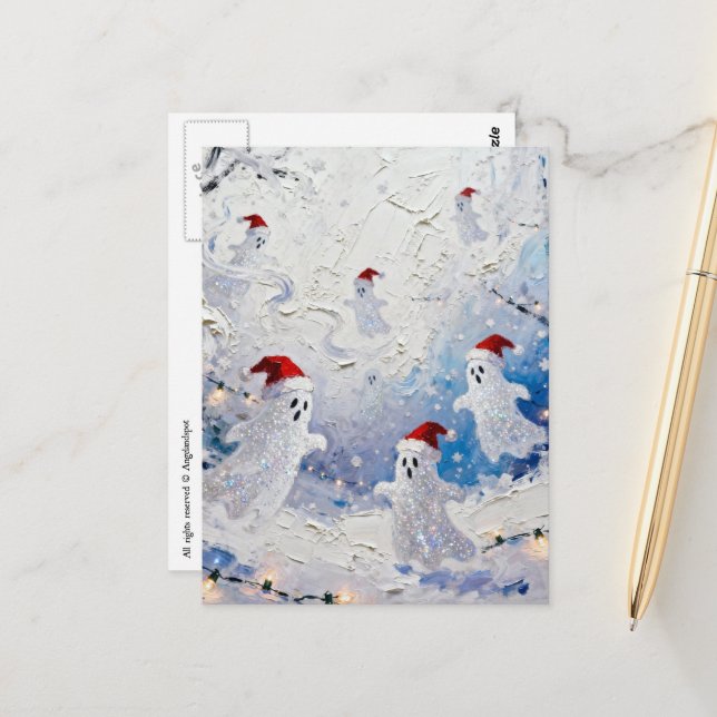 Adorable and Cute Christmas Ghosts Postcard (Front/Back In Situ)