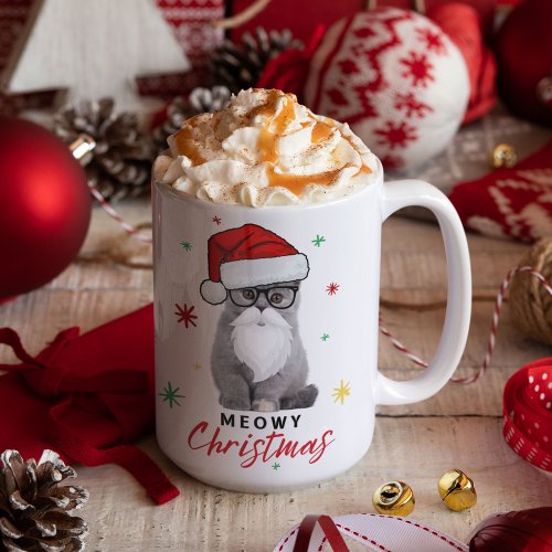 Adorable and Cute Santa Kitten Meowy Christmas Coffee Mug