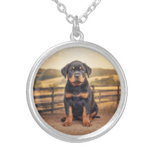 Adorable and loyal Rottweiler Round Silver Plated Necklace