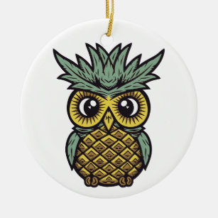 adorable and sweet pineapple owl hybrid  ceramic ornament