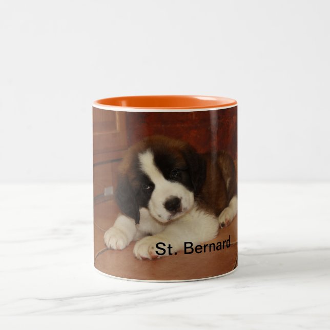Adorable and Sweet St. Bernard Puppy Two-Tone Coffee Mug (Center)
