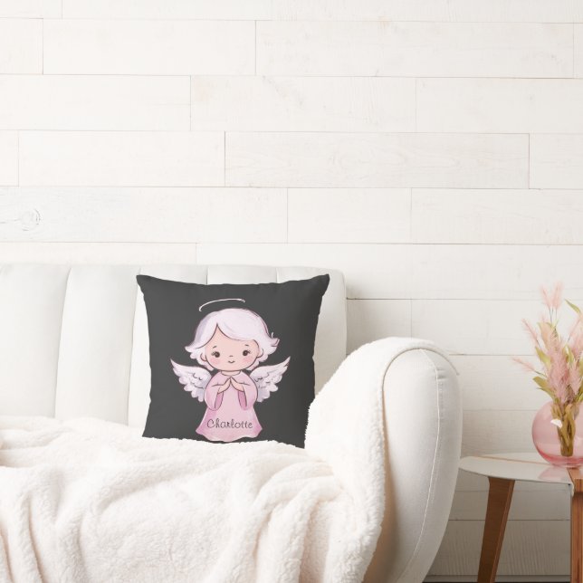 Adorable Angel Girly Black Name Baby Throw Pillow (Couch)