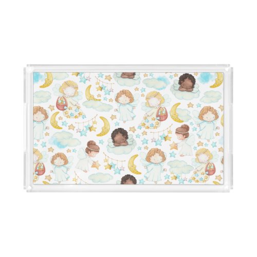 Adorable Angels and Stars Watercolor Art Acrylic Tray