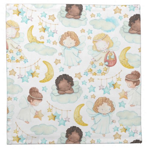 Adorable Angels and Stars Watercolor Art Cloth Napkin