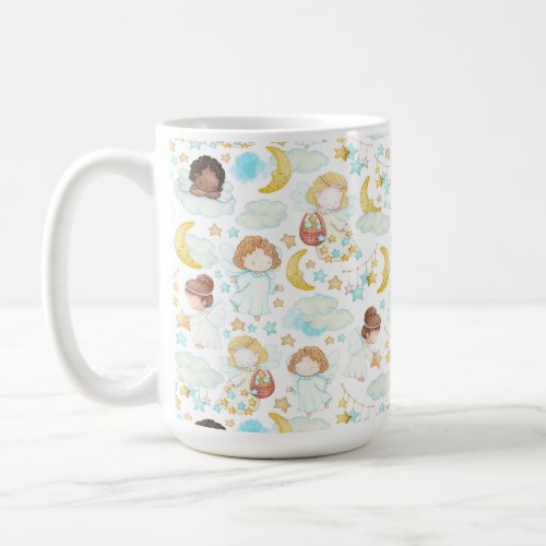 Adorable Angels and Stars Watercolor Art Coffee Mug