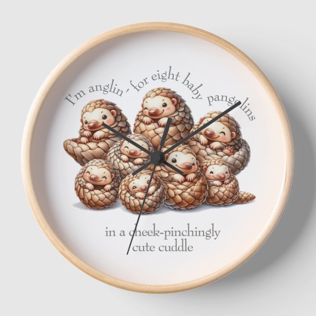 Adorable Anglin' for 8 Cute Cuddling Pangolins Clock (Front)