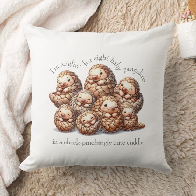 Adorable Anglin' for 8 Cute Cuddling Pangolins Throw Pillow (Blanket)