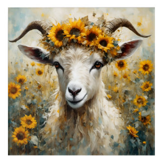 Adorable Angora Goat in the Sunflower Fields Acrylic Print