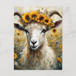 Adorable Angora Goat in the Sunflower Fields Postcard
