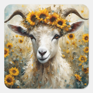 Adorable Angora Goat in the Sunflower Fields Square Sticker