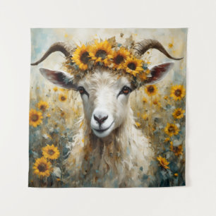Adorable Angora Goat in the Sunflower Fields Tapestry