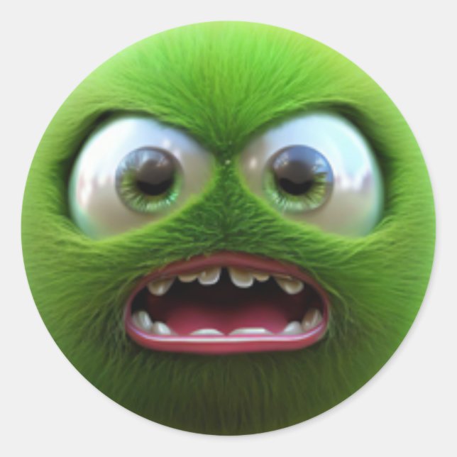 Adorable angry green ball character classic round sticker (Front)