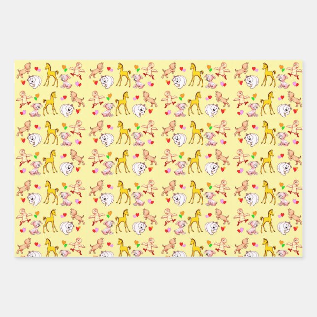 Adorable Animal Babies Wrapping Paper Sheets (Front)