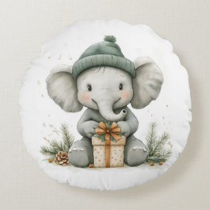 Adorable Animal Christmas Series Baby Elephant Round Pillow