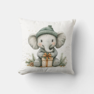 Adorable Animal Christmas Series Baby Elephant Throw Pillow