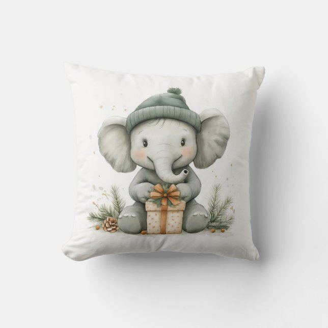 Adorable Animal Christmas Series Baby Elephant Throw Pillow (Front)